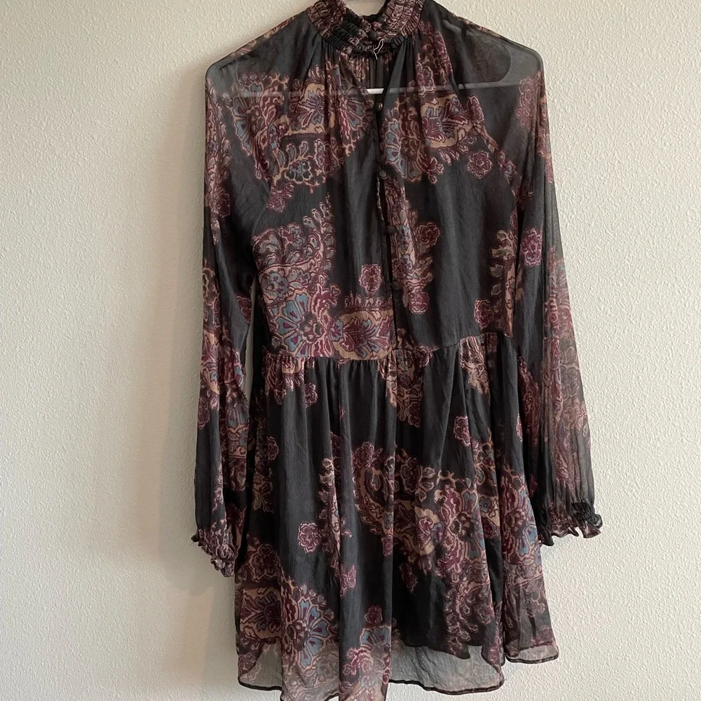 Free People Moonstruck Mini Dress Chiffon Paisley Floral Women’s XS Bohemian